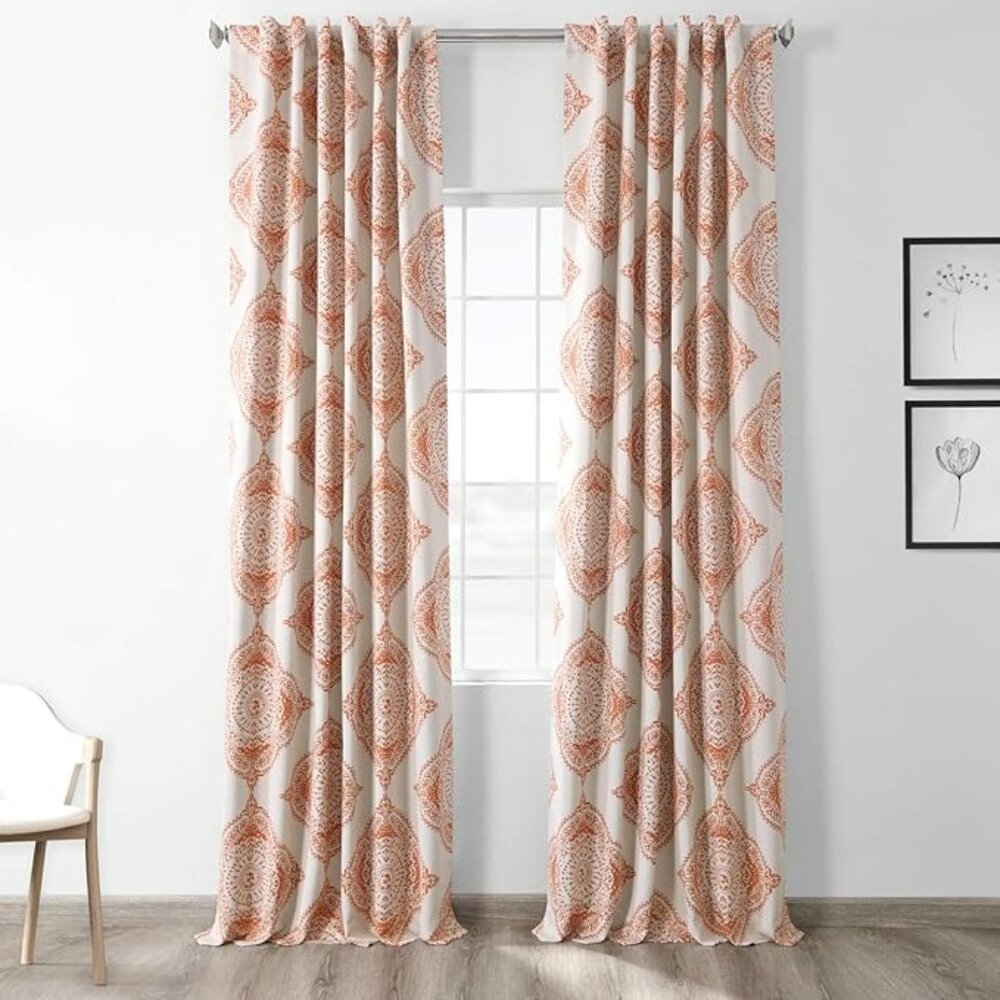 HPD Half‎ Price Drapes Henna Printed Room Darkening Curtains 4 Panels